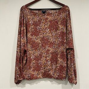 Buckle Daytrip Women's Flowered Boho Chic Top Long Sleeve Brown Size Large